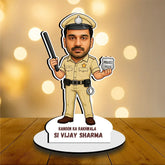 Personalized Indian Police Caricature Standee Gift – Custom Face & Name on Wooden Frame
