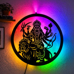 Maa Durga LED Wall Decor Light – Sherawali, Ambe Maa, Jagdamba, Navdurga, Bhawani Wall Art for Home & Mandir
