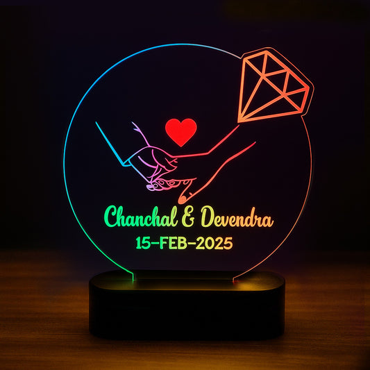 “Personalized Couple 3D Acrylic LED Lamp with Names & Date – Anniversary Gift”