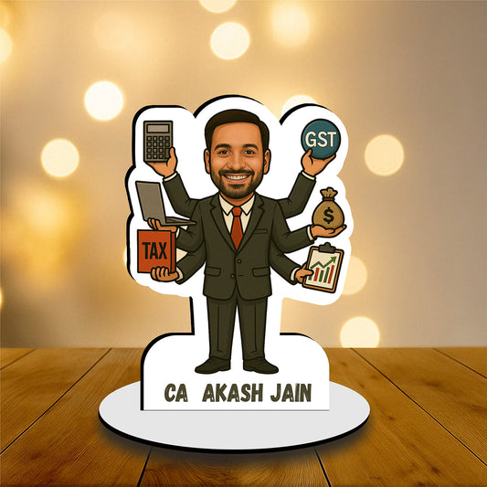 Personalized CA Caricature Standee – Custom Face, Name & CA Logo on Premium Wood
