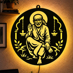 Sai Baba LED Wall Decor Light – Shirdi Sai Baba, Sai Nath, Sabka Malik Ek, Sai Ram Wall Art for Home & Mandir