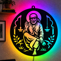 Sai Baba LED Wall Decor Light – Shirdi Sai Baba, Sai Nath, Sabka Malik Ek, Sai Ram Wall Art for Home & Mandir
