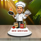 Personalized Wooden Chef Caricature Standee with Custom Face and Name – Gift for Food Lovers & Cooks