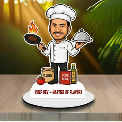 Personalized Wooden Chef Caricature Standee with Custom Face and Name – Gift for Food Lovers & Cooks