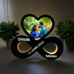 Personalized Infinity LED Heart Photo Frame – Customizable with Names and Date