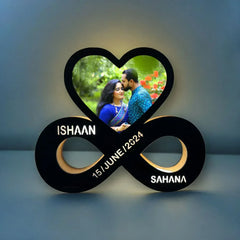 Personalized Infinity LED Heart Photo Frame – Customizable with Names and Date