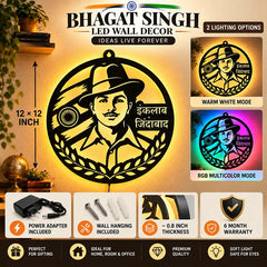 Bhagat Singh LED Wall Decor Light – Shaheed-e-Azam, Inquilab Zindabad, Freedom Fighter, Sardar Bhagat Singh Wall Art for Home & Office