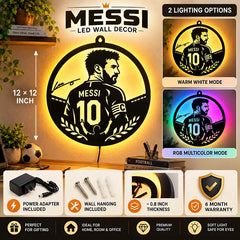 Lionel Messi LED Wall Decor Light – Messi, GOAT, La Pulga, Argentina, Barcelona, Inter Miami, World Cup Champion Football Wall Art
