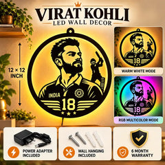 Virat Kohli LED Wall Decor Light – King Kohli, Run Machine, Chase Master, Cricket, Team India, RCB Wall Art for Home & Sports Room