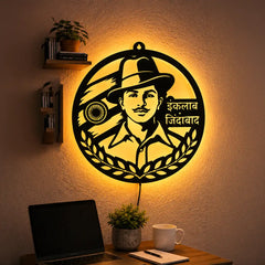 Bhagat Singh LED Wall Decor Light – Shaheed-e-Azam, Inquilab Zindabad, Freedom Fighter, Sardar Bhagat Singh Wall Art for Home & Office