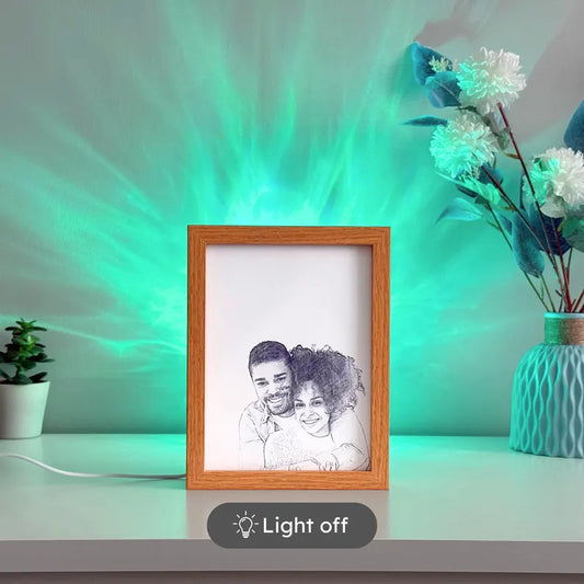 Personalized 3D Magic LED Frame showing sketch when light is off.