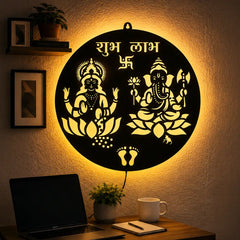 Laxmi Ganesh LED Wall Decor Light – Maa Lakshmi Ganesh Ji, Diwali Decor, Shubh Labh, Riddhi Siddhi, Ganpati Laxmi Wall Art for Home & Mandir