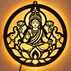 Maa Lakshmi LED Wall Decor Light – Laxmi Ji, Mahalakshmi, Dhan Lakshmi, Kamala, Padmavati Wall Art for Home & Mandir
