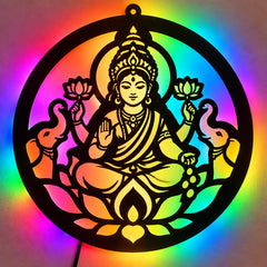 Maa Lakshmi LED Wall Decor Light – Laxmi Ji, Mahalakshmi, Dhan Lakshmi, Kamala, Padmavati Wall Art for Home & Mandir