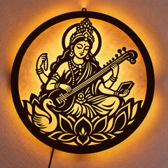 Maa Saraswati LED Wall Decor Light – Saraswati Devi, Vagdevi, Sharada, Vidya Devi, Veena Vadini Wall Art for Home & School
