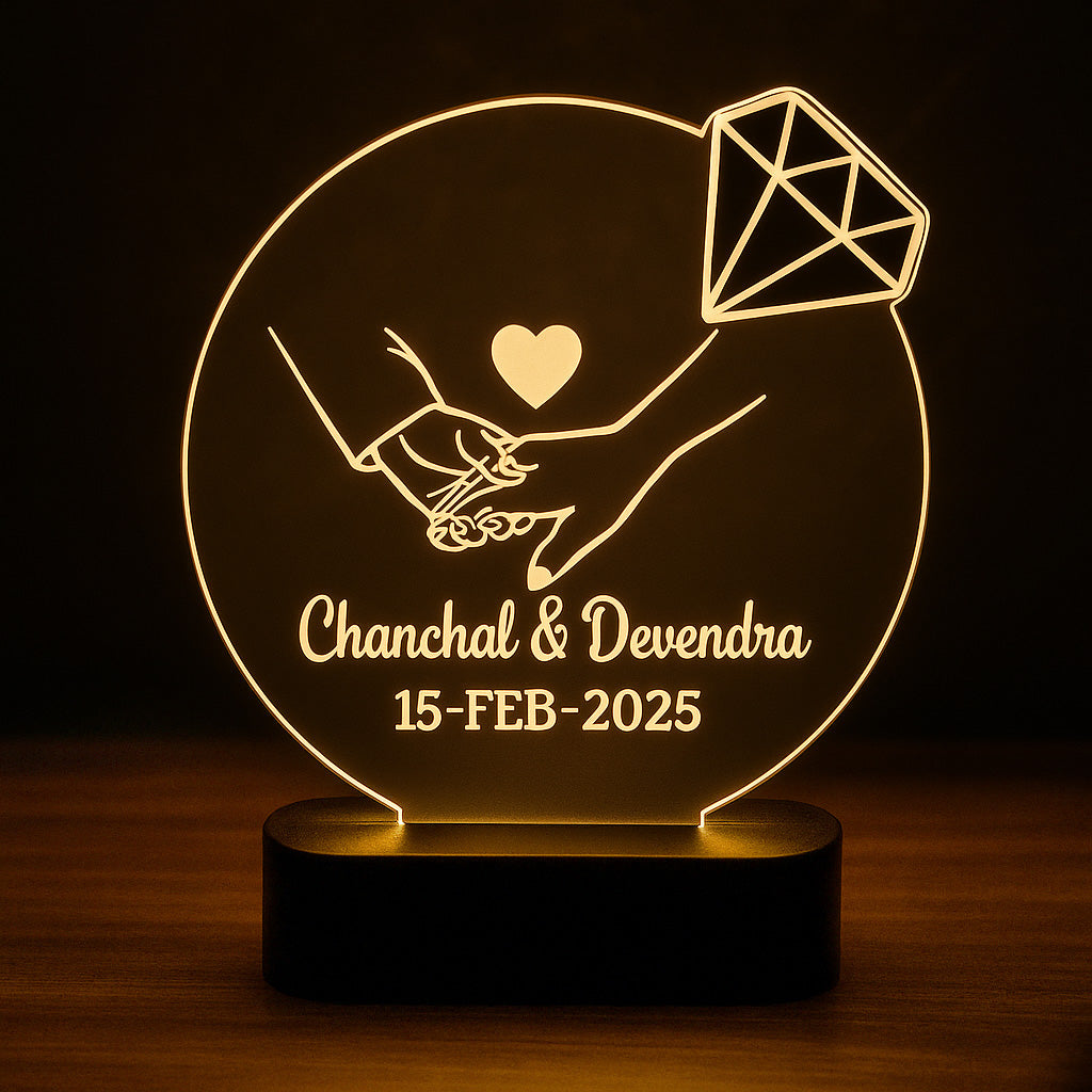 “Personalized Couple 3D Acrylic LED Lamp with Names & Date – Anniversary Gift”